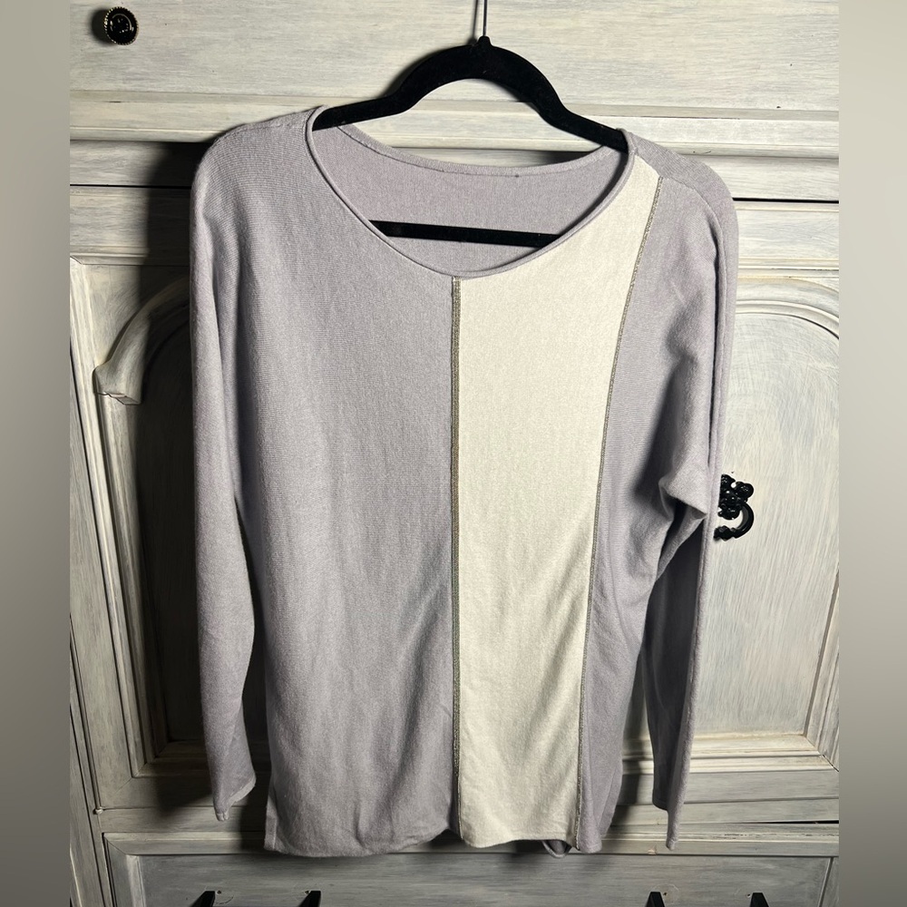 Etcetera Grey & White‎ Colorblock Ballet Neck Tunic Sweater Lagenlook Cashmere